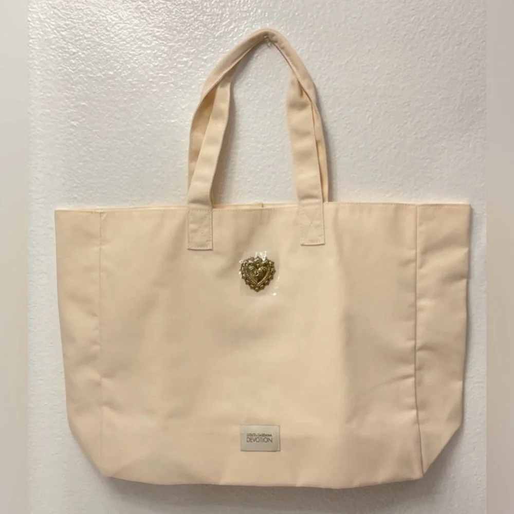 D&G Cream Tote Bag with‎ Embellished Logo